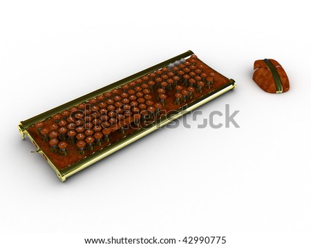 Retro computer keyboard on white background 3d