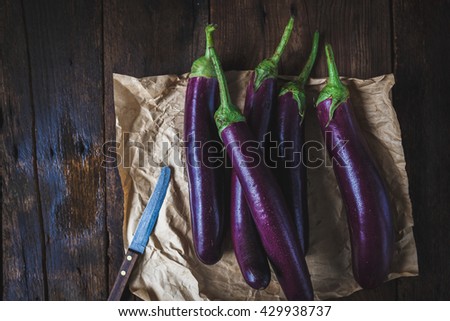 Eggplants on the old wood