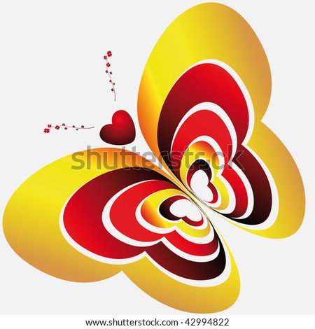 Abstract image butterfly made in  hearts on light background