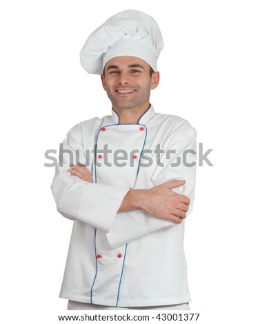 Isolated picture of an smiling restaurant chef