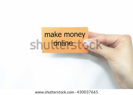 hand holding orange business card written make Money online over isolated