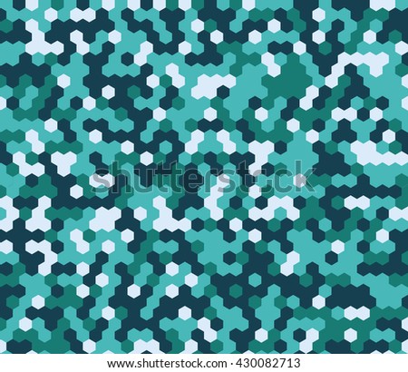 Seamless fashion marine blue hexagonal camo pattern vector