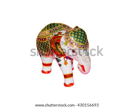 Elephant statue art pattern thai style on white background with selective focus.