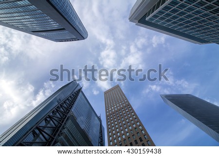 Skyscrapers in tokyo, japan, viewed from below