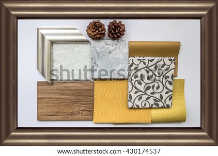 The sample of material color boards for interior design ideas with frame,yellow Color Schemes