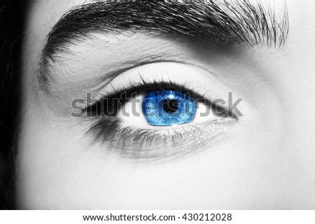 Beautiful insightful look blue woman's eyes
