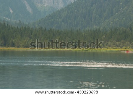 Views of Lake Dobbiaco , Toblacher See , Hochpustertal , Bolzano , Trentino Alto Adige , Italy
