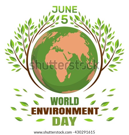 World environment day concept. June 5th. Green Eco Earth. Planets and green leaves. Illustration isolated on white background