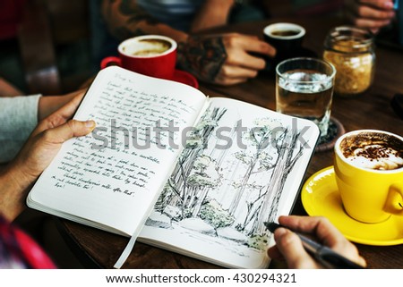 Drawing Forest Plant Coffee Cafe Creative Park Concept