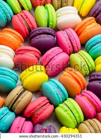 A french sweet delicacy, macaroons variety closeup.macaroon colourful texture. Royalty-Free Stock Photo #430294351