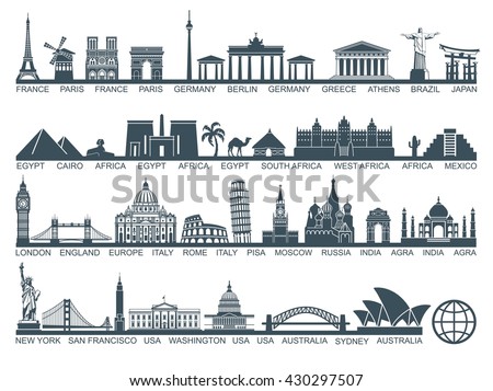 Icon architectural monuments and world tourist attractions Royalty-Free Stock Photo #430297507