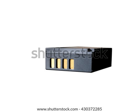 Rechargeable digital camera lithium battery isolated on white background.