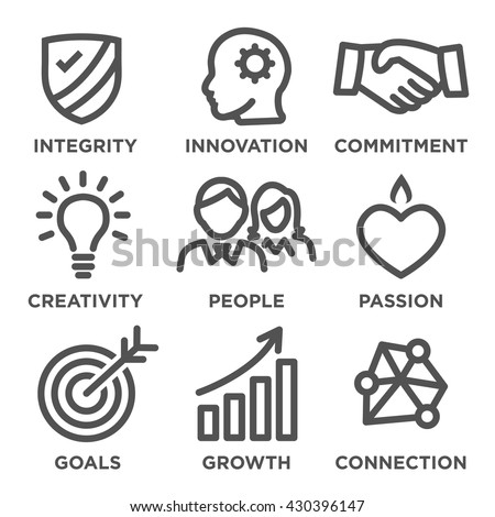Company Core Values Outline Icons for Websites or Infographics Black and White Royalty-Free Stock Photo #430396147