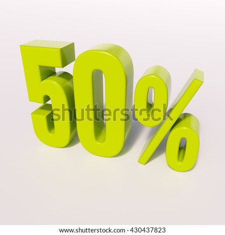 3d render: green 50 percent, percentage discount sign on white, 50%