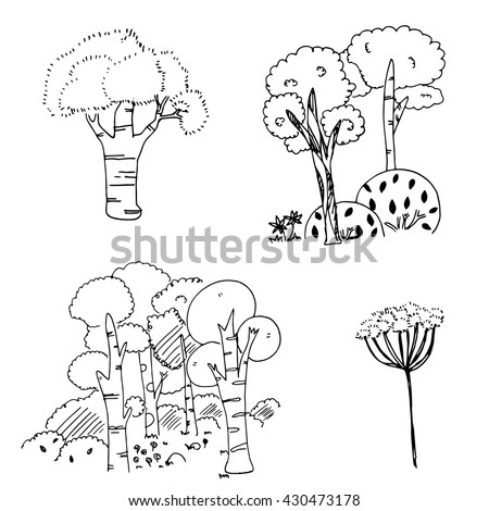 Art of tree vector from free hand drawing design on white background, outline tree illustration,black line of tree