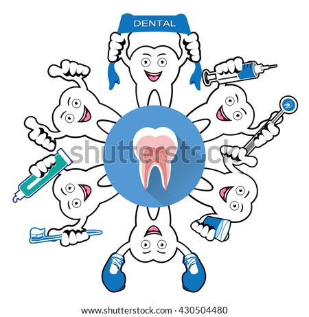 Cartoon Smiling tooth with tooth icon