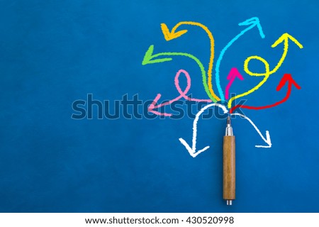 Colorful DRAW LINE with wooden pencil creative ideas concept on blue color background