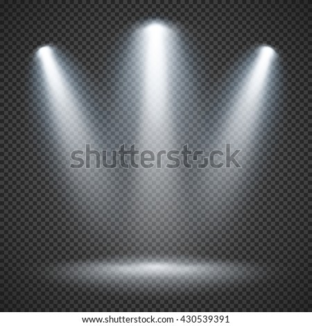 Scene illumination effects on checkered transparent background with bright lighting of spotlights Royalty-Free Stock Photo #430539391