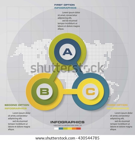 Design clean template/graphic or website layout. 3 steps in the circle shape layout.