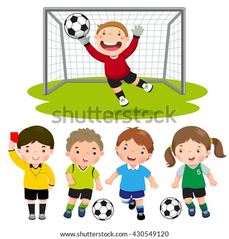 Set of cartoon soccer kids with different pose