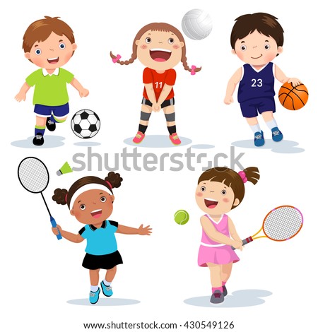 Vector illustration of various sports kids on a white background