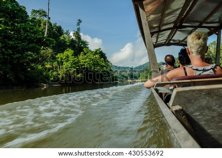 scenery of the forest Taman Negara from the river Sungai Tembeling in Malaysia Royalty-Free Stock Photo #430553692