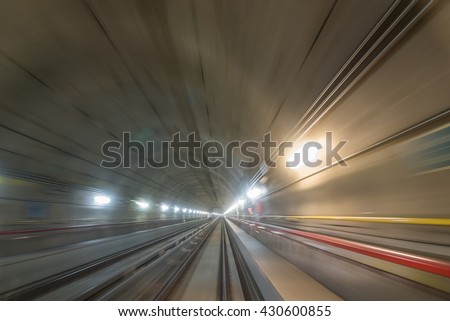 Perspective view of a moving train