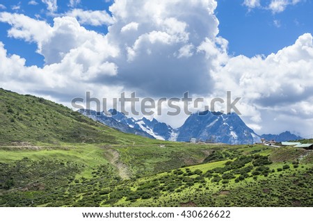 Mountains under blue sky in Yunnan Province, China