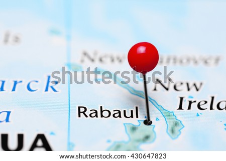 Rabaul pinned on a map of Papua New Guinea

