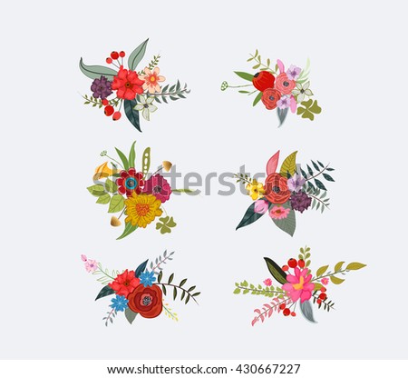 Spring floral clusters, flower wreaths, bouquets elements