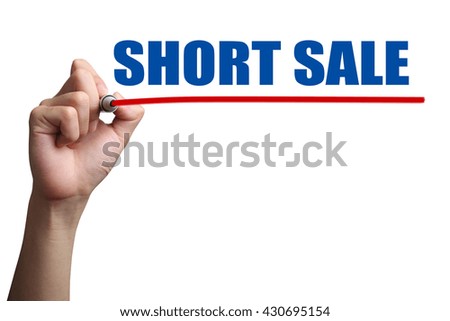 Hand is drawing a red line under the text Short Sale on the transparent whiteboard.
