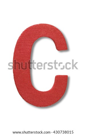 Wooden alphabet letter with drop shadow on white background, C