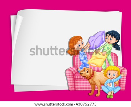 Paper design with girls in pajamas illustration