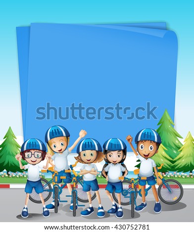 Paper design with kids riding bike illustration