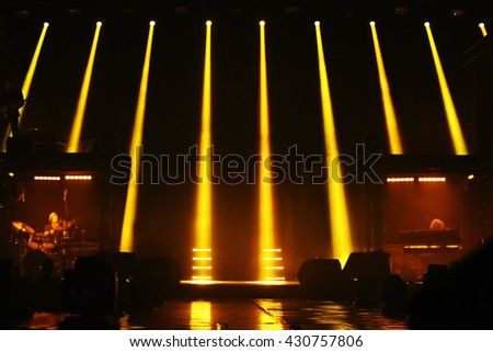 Stage lights on a console, smoke, image of stage lighting effects