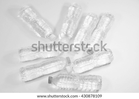 water bottles isolate on white background,top view,flat lay