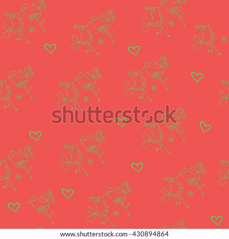 seamless pattern with birds red green
