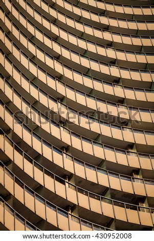 Color picture of curved building facade
