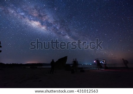 Milky Way galaxy over Kudat Sabah, Long exposure photograph, with grain.Image contain certain grain or noise and soft focus.