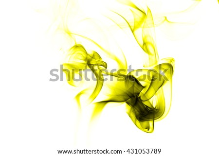 Abstract yellow smoke on white background from the incense sticks