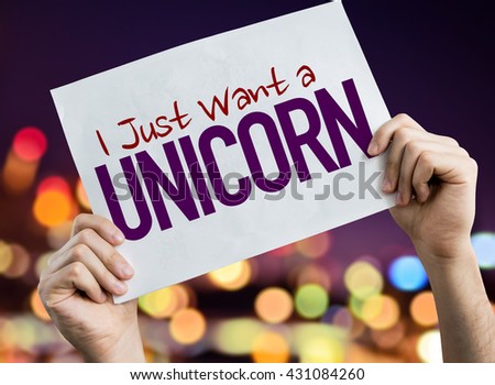 I Just Want a Unicorn placard with night lights on background