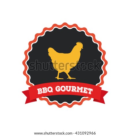 Isolated label with a ribbon with text and a silhouette of a chicken