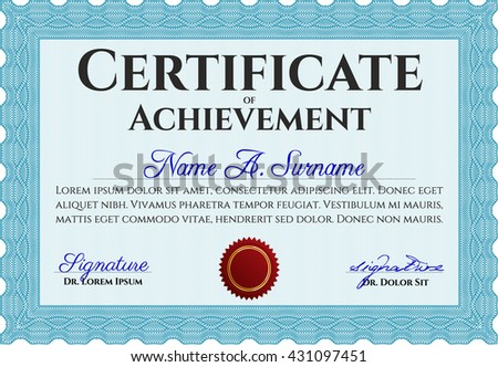 Diploma or certificate template. Complex background. Superior design. Vector pattern that is used in currency and diplomas.Light blue color.