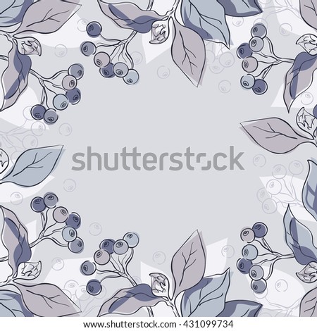 Botanical frame with leaves, branches and berries. Vector illustration.