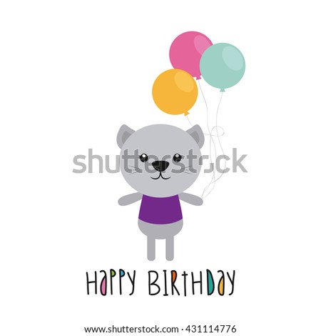 Isolated cute cat with balloons on a white background
