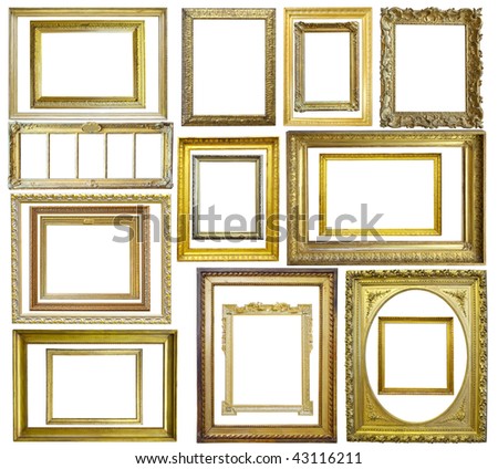 Set of  20 Vintage gold picture frame, isolated with clipping path