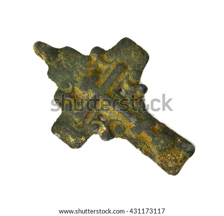 old vintage pectoral cross isolated on white background