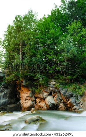 mountain river with trees and rocks