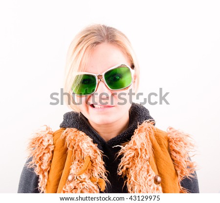 angry girl in glasses isolated on white background