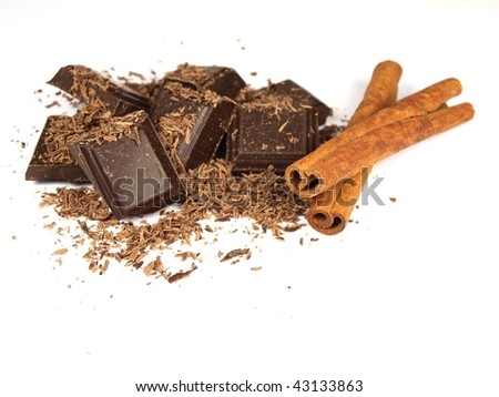 Bars of chocolate with cinnamon bark